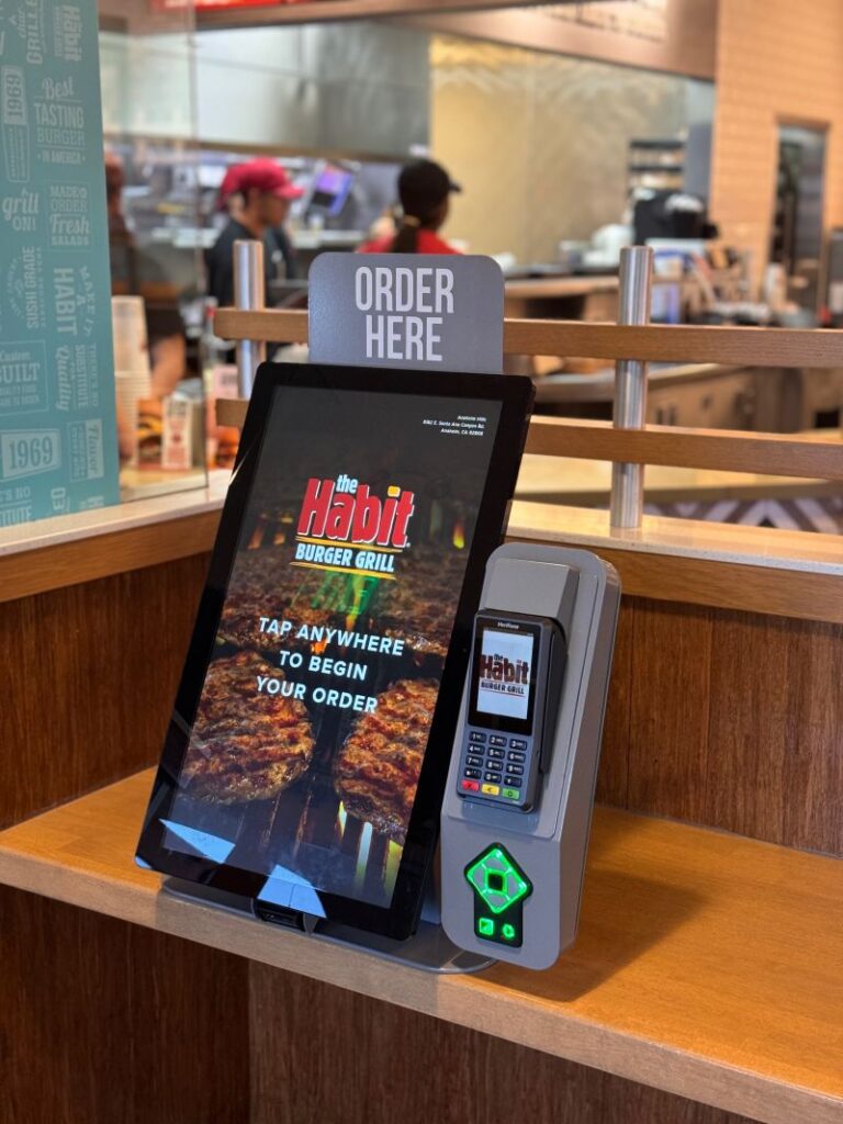 A self-order kiosk at the Habit Burger Grill